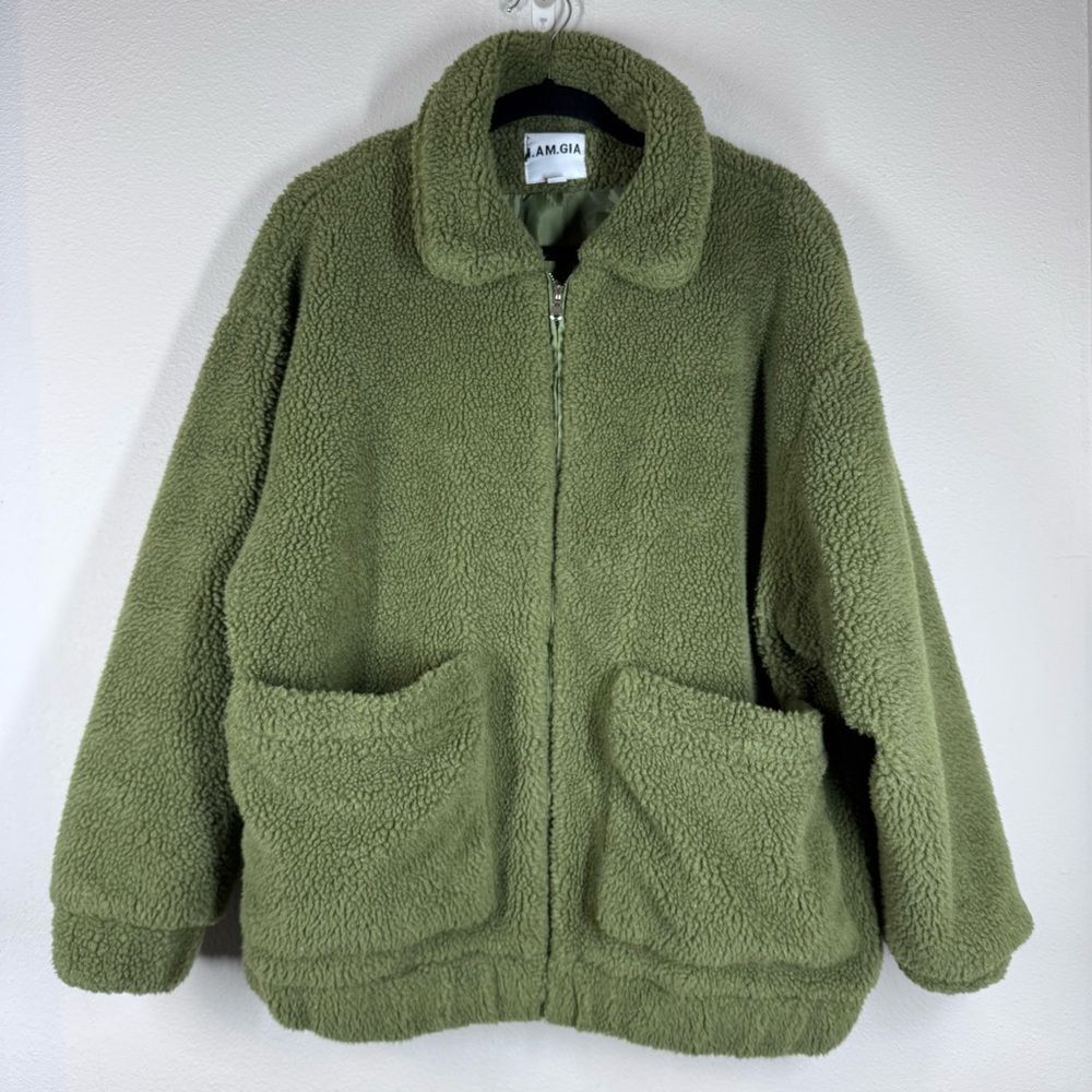 I.Am.Gia Women’s Green Sherpa Pixie Fleece Oversized Coat Jacket Size XS